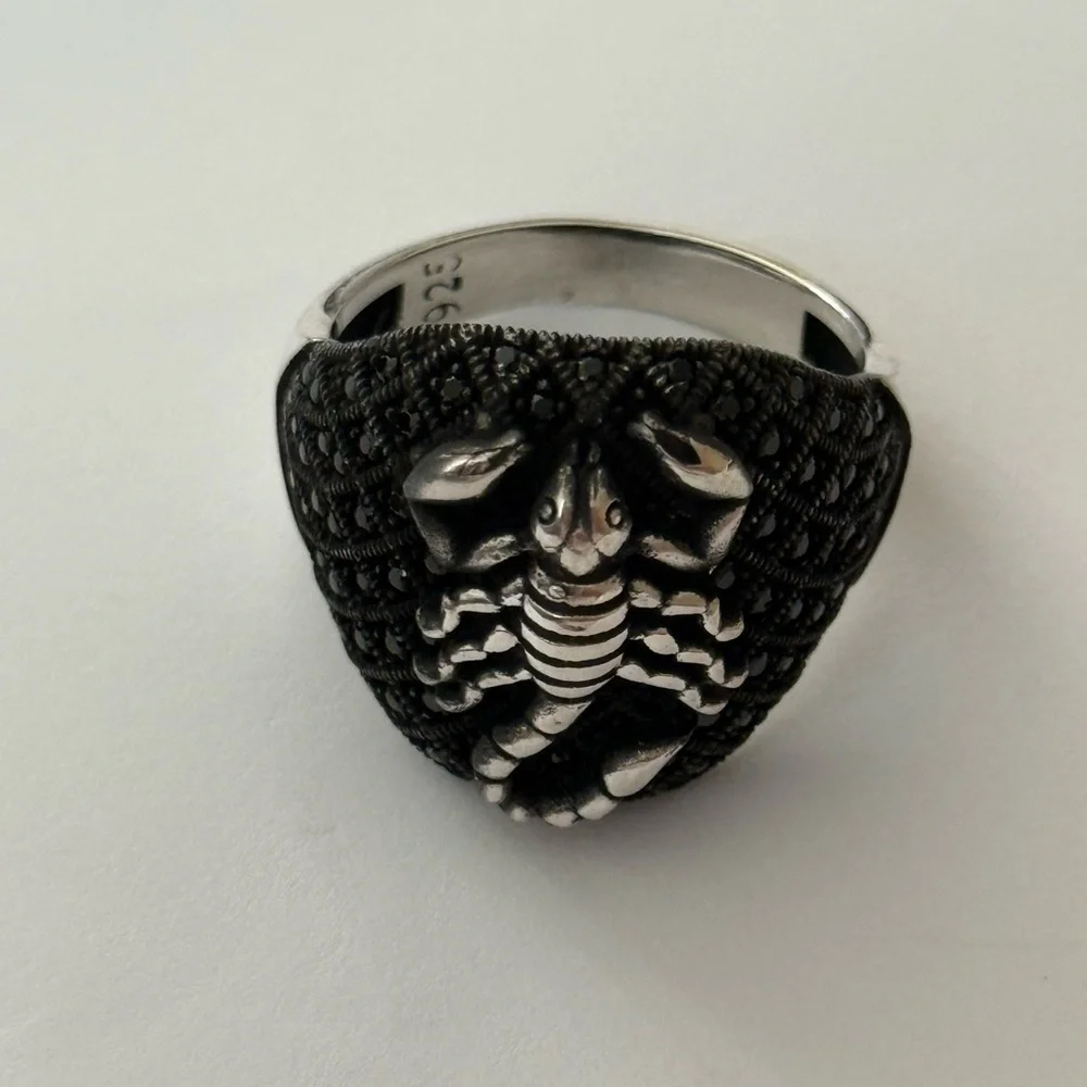 925 Silver scorpion ring with black cz stones